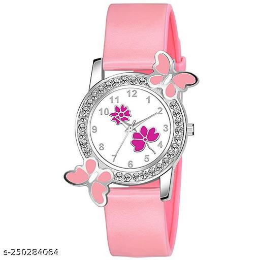 Analogue Butterfly Dimond Studded Flower Design Dial PU Strap Analog Girl's and Women's Watch