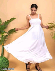 Anarkali Gown for Women and Girls Flared Sleeveless (White)