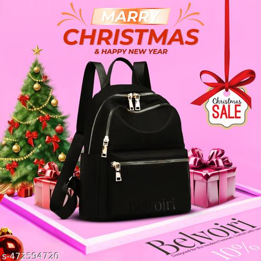 Belvoiri New Classic Nylon Solid Multi Pocket Edition Backpack for Women/Girls- College Travel Casual Use