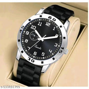 Yolako Black  Dial Silver Cash Black Pu Bump Belt Boy and Men Watch