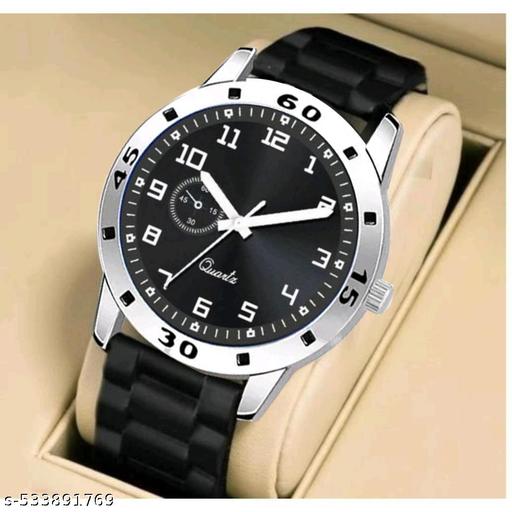 Yolako Black  Dial Silver Cash Black Pu Bump Belt Boy and Men Watch