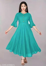 Trendy Ethnic Women's Solid Flared Kurtis (C Green)