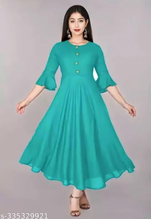 Trendy Ethnic Women's Solid Flared Kurtis (C Green)