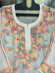 New & Fashionable Womens Handwork Chikankari Embroidered Georgette fabric Beautiful butterfly design Plus Size kurti with cotton inner.