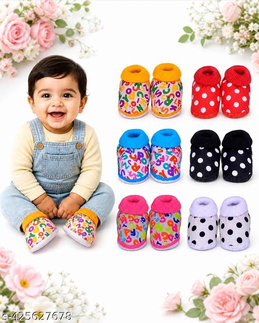 NEW BORN BABY SHOES FOR BOYS AND GIRLS (PACK OF 6) COMBO OFFER  KID SHOES (PATTERN:-ABC , DOTS)