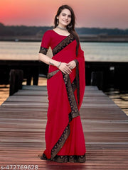 Beautifull Bollywood New Desing Hotfix Swarovski Stone Work Saree With Stone Work Blouse, siroski saree / sari, Red saree, Georgette Ka Saree