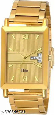 Square Golden Bracelet Chain Day & Date Functioning Analog Watch - For Men