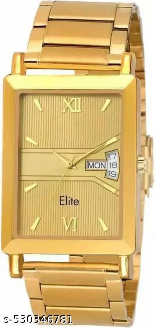 Square Golden Bracelet Chain Day & Date Functioning Analog Watch - For Men