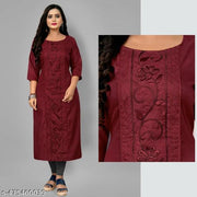 Women's Embroidered Plus Size Maroon Kurta