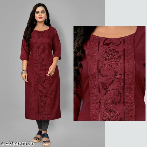 Women's Embroidered Plus Size Maroon Kurta