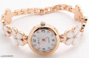 Flower Pattern Analogue Women's or Girls Watch (Rose Gold White)
