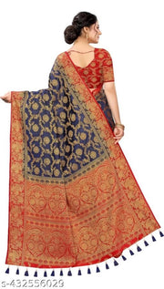 NEW BANARASI SILK SAREE WITH UNSTICHED TASSELS & LATKAN
