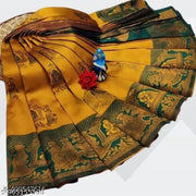 Premium Kanjeevaram Silk Saree for Women with Big Zari Border Woven Wedding Party Wear Saree with Blouse Piece