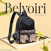 New Classic Nylon Elephant Print Multi Pocket Edition Backpack for Women/Girls- College Travel Casual Use