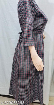 Brown Woolen Frock Kurti for Winter | Women Checkered Wool Anarkali Kurta