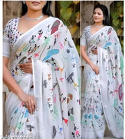 Linen Cotton Digital Floral Print Saree for Women