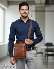 Men Premium Brown Leather Sling Bag | Stylish Crossbody Side Bag for Office, Travel & Daily Use