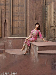 Stylish Look Pink Print  Strate Kurti