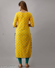 Women Printed Viscose Rayon Straight Kurta  (Yellow)