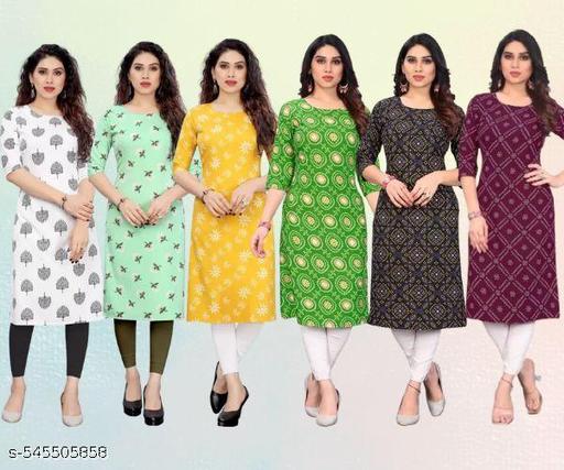 Women Printed Crepe Kurti (Combo Of 6)