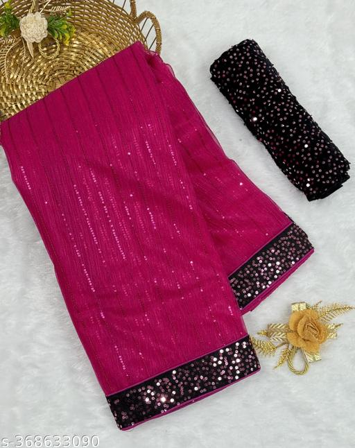 Designer Sequence Work Saree with Matching Heavy Sequence Blouse, Glamorous Party Wear Saree for Women, Sangeet and Wedding Functions