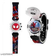 Dreamy Soft Rubber Silicone Light with Spinner Cartoon Cap Cover Digital Kids Watch Non Breakable Wrist Watch - Pack of 1