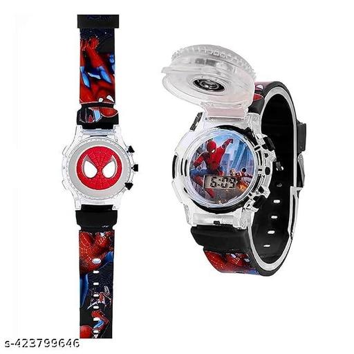 Dreamy Soft Rubber Silicone Light with Spinner Cartoon Cap Cover Digital Kids Watch Non Breakable Wrist Watch - Pack of 1