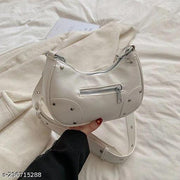 Wide Strap Studded Decor White Hobo Bag