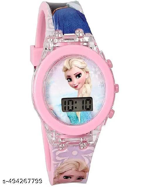 Kids Favourite Barbie Pink Frozen Light Cartoon Band Digital Watch for Girls & Boys