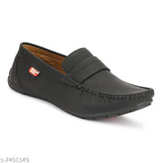 Black Solid Loafers For Men
