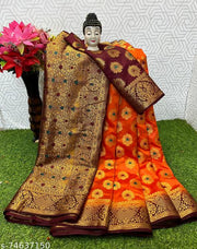 Banarasi S Saree with Golden Zari Border jivaram Banarasi Rich Pallu Silk Saree
