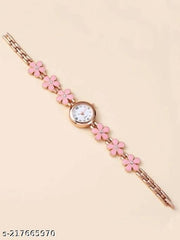 Flower Pattern Analogue Women's or Girls Watch (Rose Gold White)