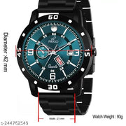 ANALOG DAY & DATE TURQUOISE DIAL & BLACK CHAIN WATCH FOR MEN