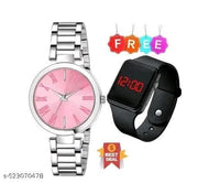 Stylish Stainless Steel Strap Analog and Digital Led watch for Women