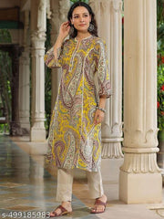 Women's  Multi print Rayon Straight Kurtis with lace work