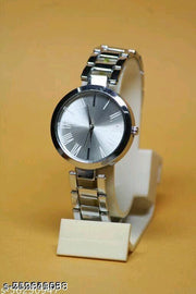Attractive Textured Designer Silver Thorns Fitted Stainless Steel Belt Anlaog Women Watches