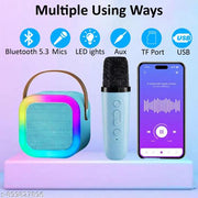 5W Mini Bluetooth Speaker, Wireless Karaoke Mic, 4Hrs Playtime, Dim Night RGB Lights, 5 Voice Effects, Multi-Play Modes BT4.1/TF Card & Type-C Charging