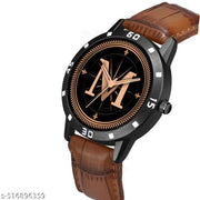 PS WATCHES Analog Round black Dial ALPHABET M Design Stylish brown Strap Classic Design Fancy Watch for Men and Boys, Pack of 1 ALPHABET M-AVO-BLK-DBRW-1