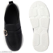EVOLTAR branded Buckle ornamented moccasins women chunky casual platform sneakers slip on shoes for women canvas flat heels ladies footwear Flatform loafers belly . Black
