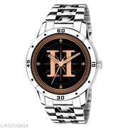 Prathshya Analog Round Black Dial ALPHABET H Design Stylish Silver Stainless Steel Strap Classic Design Fancy Wrist Watch for Men and Boys, Pack of 1 - ALPHA-H-AVO-SIL-STL
