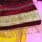 Maroon Lucknowi Velvet Potli Bag For Women & Girls