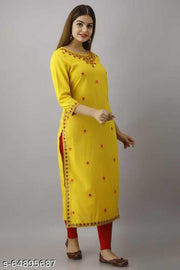 Embroidered Yellow Rayon kurti