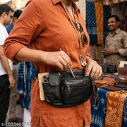 Stylish Premium leather Black Waist Bag  / Stylish Travel/ For man & women /Gift for Family / Love
