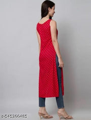 quit  Sleeveless Gold Print Red Kurta