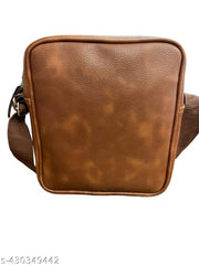 Light Brown Pure Luxury Gloss Leather Small Sling Bag for Men | Chest Slinger bag | Crossbody Bag| Side Bag Men | Mini Leather Slings | Corporate Gift Item | Passport Sling.