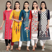 Stylish Women's Crepe Digital Printed Straight Kurti [Pack of 5]