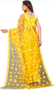Women's Net Saree With Blouse Piece (Titli Saree Yellow)