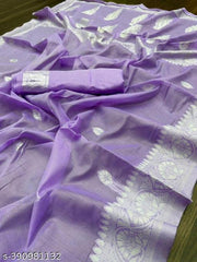 Woven Kanjivaram Cotton Silk Saree  (Purple)