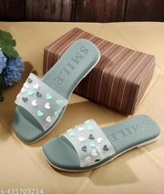 Latest heart print Green slippers