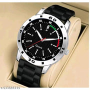 Medboo Black Tri Dial Silver Cash Black Pu Bump Belt Boy and Men Watch